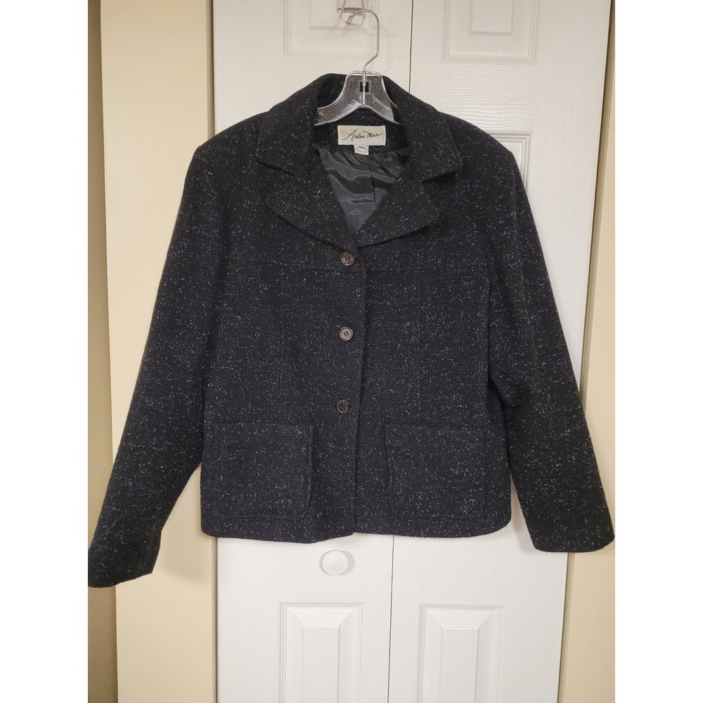 Andrea Marin Black Wool Blend Y2K Flecked Pea Coat Jacket Size 18W